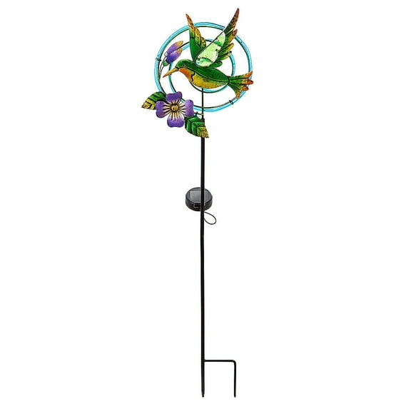 Evergreen Flag Beautiful Hummingbird Chasing Light Solar Garden Stake - 4 x 36 x 9 Inches