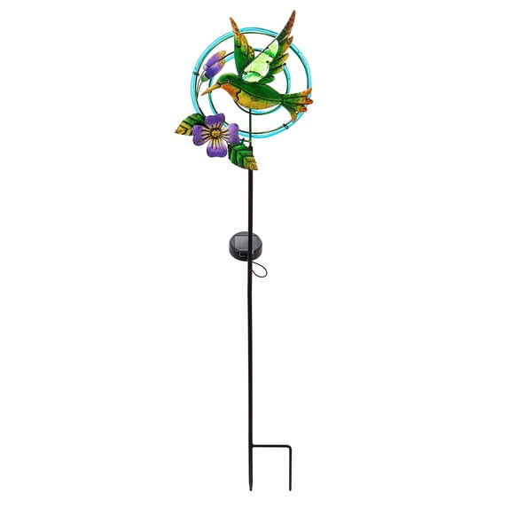 36.25"H Chasing Light Solar Garden Stake, Hummingbird