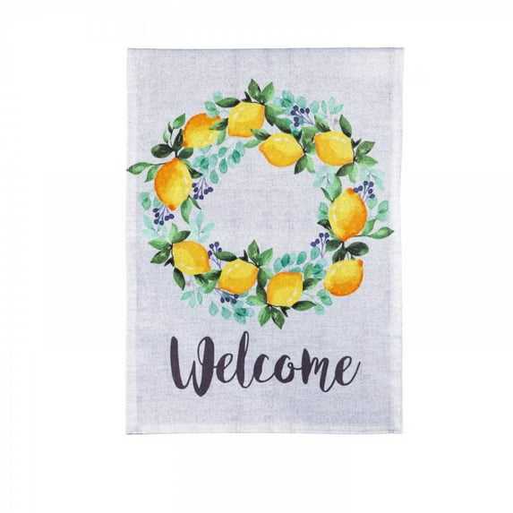 Evergreen Flag Beautiful Welcome Lemon Wreath Burlap Garden Flag - 12.5 x 1 x 18 Inches Homegoods and Decorations for Every Space