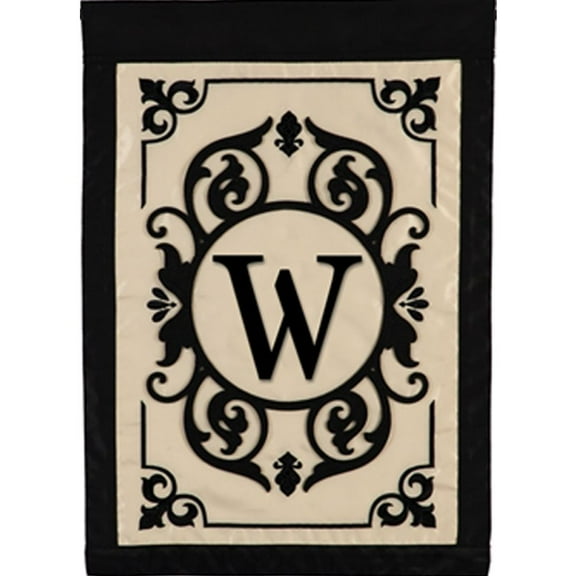 Evergreen Flag Cambridge Chic Letter W Monogram Applique Garden Flag - 12.5" Wide x 18" High