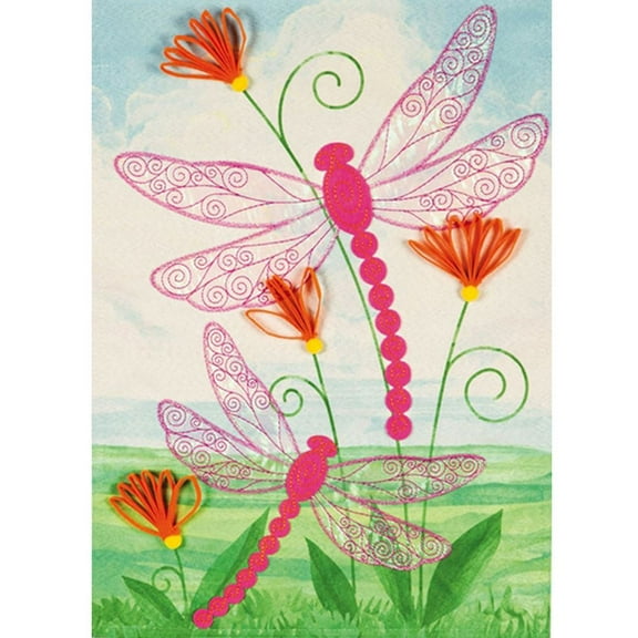 Evergreen Flag,Dragonflies Quilled Look Garden Linen Flag,12.5x0.2x18 Inches