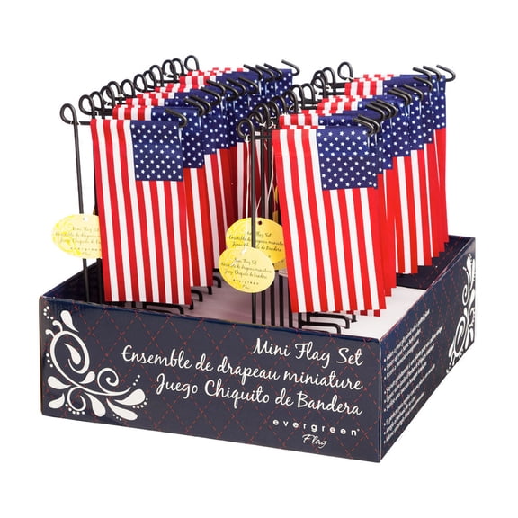Evergreen American Mini Garden Flag Set with Stakes, 24 Pieces, 13 x 6 in
