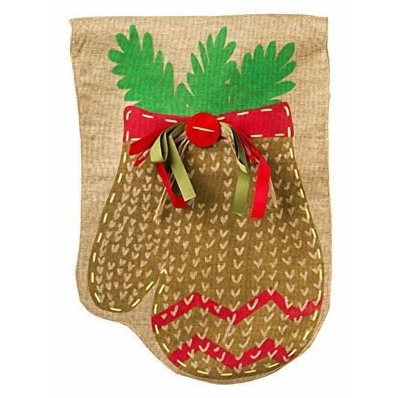 Chevron Mitten 2 Sided Burlap Winter Garden Flag