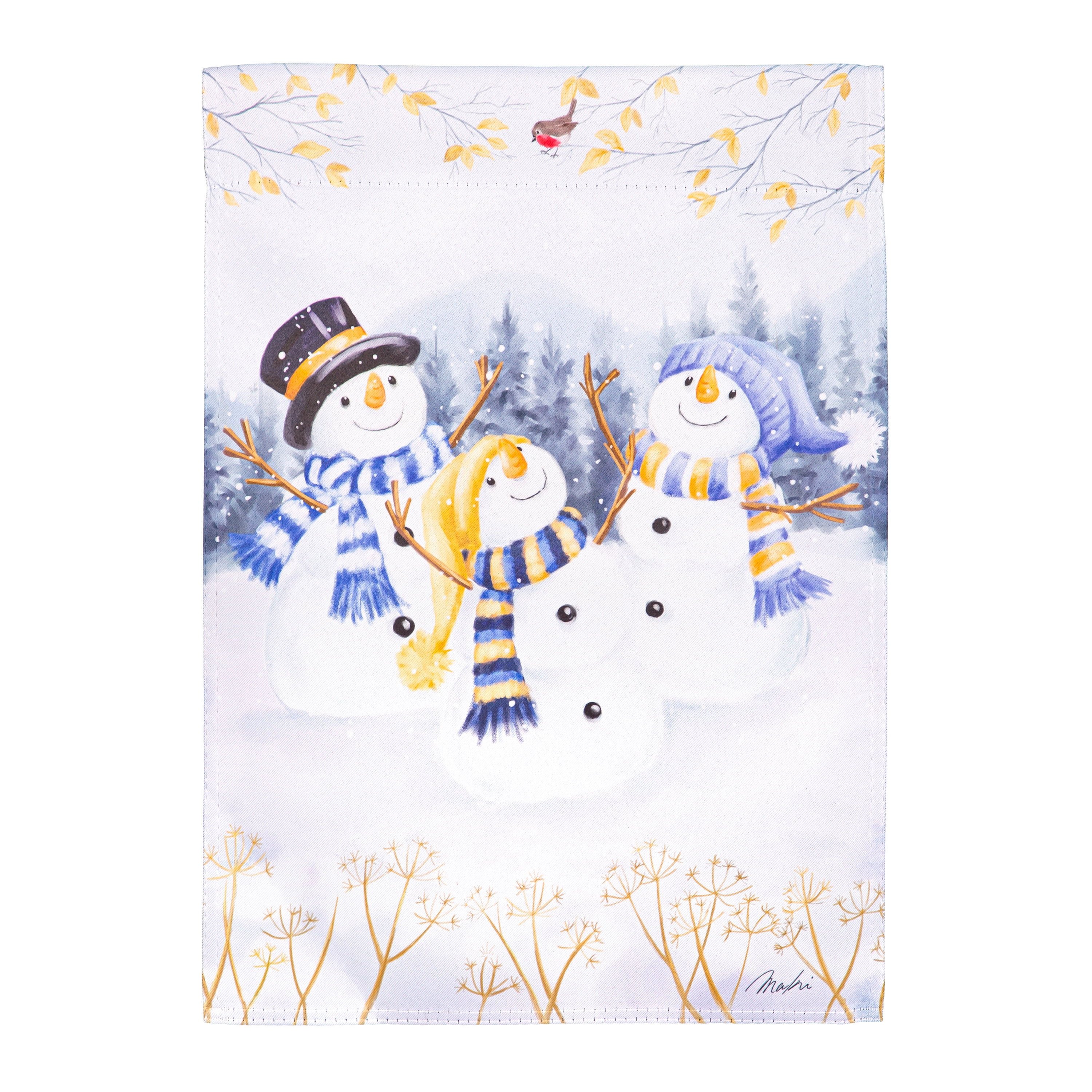 Winter Snowmen Trio White Suede Garden Flag 12 x 18 Inches