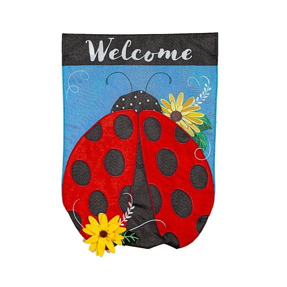 Evergreen Flag,Ladybug Welcome Linen Garden Flag,12.5x0.2x18 Inches