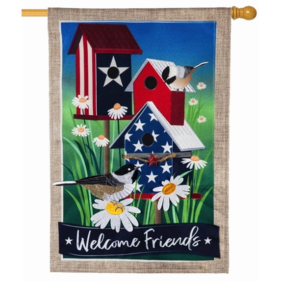 Patriotic Birdhouses Flag 2 Sided Welcome Friends