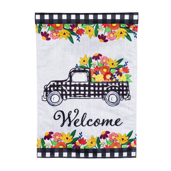 Evergreen Flag, Plaid Truck Floral Garden Strié Flag, 12.5'' x 0.2'' inches