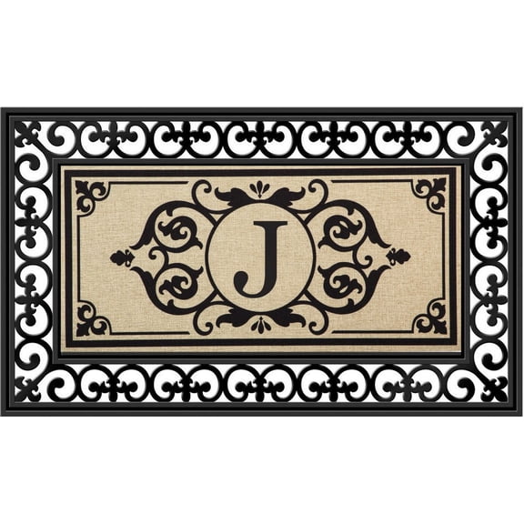 Evergreen Flag Seasonal Sassafras Interchangeable Mat and Tray Cambridge Monogram Burlap , Letter J