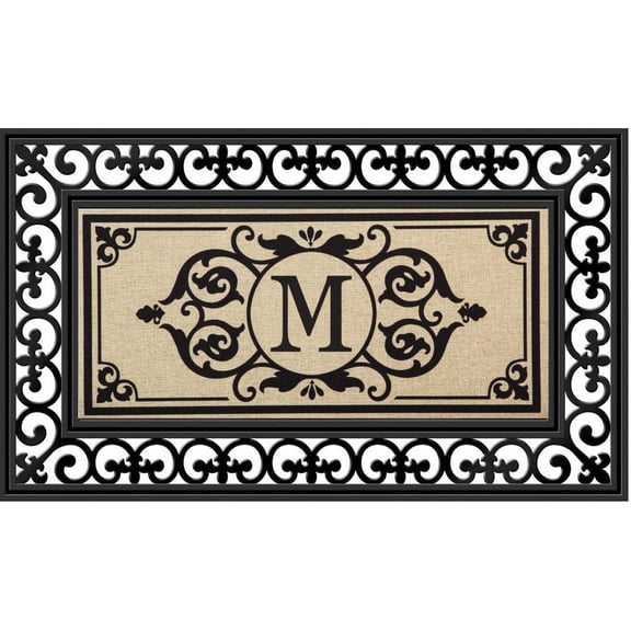 Evergreen Flag Seasonal Sassafras Interchangeable Mat and Tray Cambridge Monogram Burlap , Letter M
