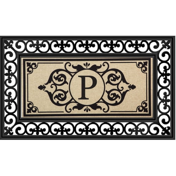 Evergreen Flag Seasonal Sassafras Interchangeable Mat and Tray Cambridge Monogram Burlap , Letter P