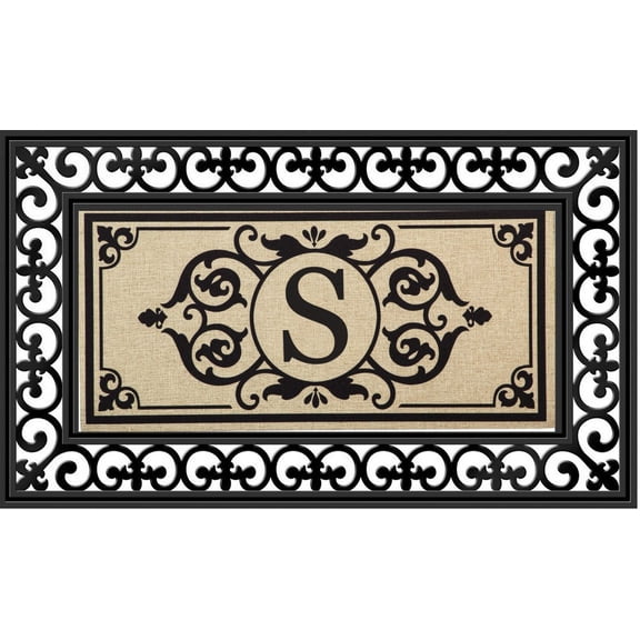 Evergreen Flag Seasonal Sassafras Interchangeable Mat and Tray Cambridge Monogram Burlap , Letter S