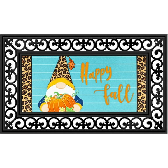 Evergreen Flag Seasonal Sassafras Interchangeable Mat and Tray Fall Gnome with Pumpkin