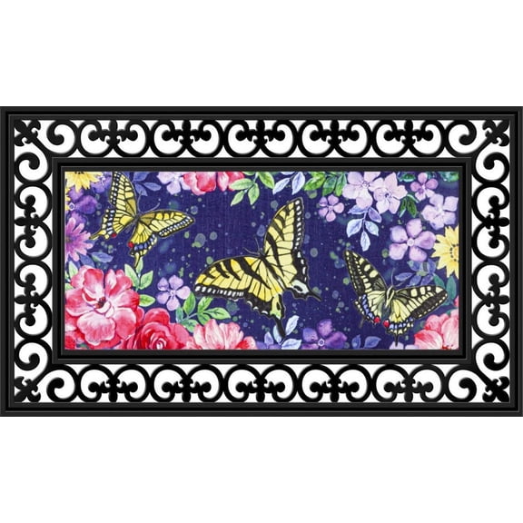 Evergreen Flag Seasonal Sassafras Interchangeable Mat and Tray Midnight Butterfly
