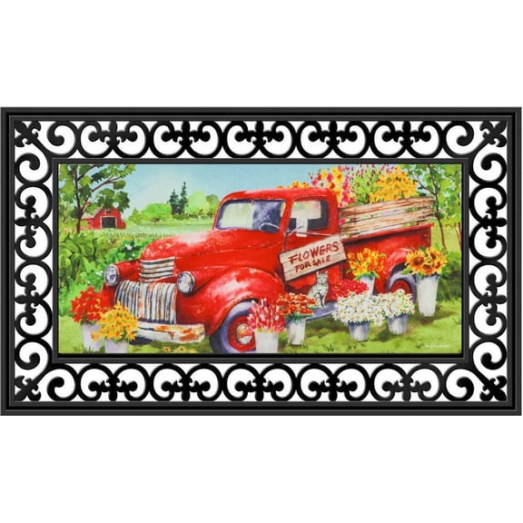 Evergreen Flag Seasonal Sassafras Interchangeable Mat and Tray Red Flower Truck