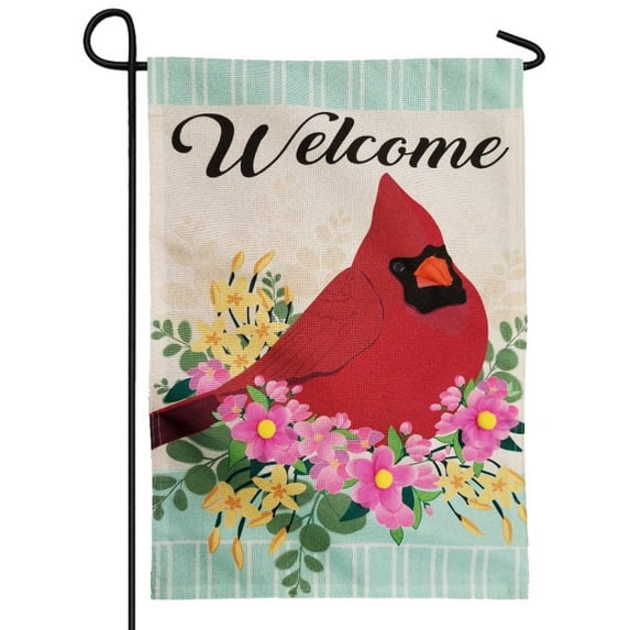 Evergreen Flag Spring Floral Cardinal Garden Linen Flag 12.5 x 18 Inch Double Sided Durable Outdoor Flag for Homes and Gardens