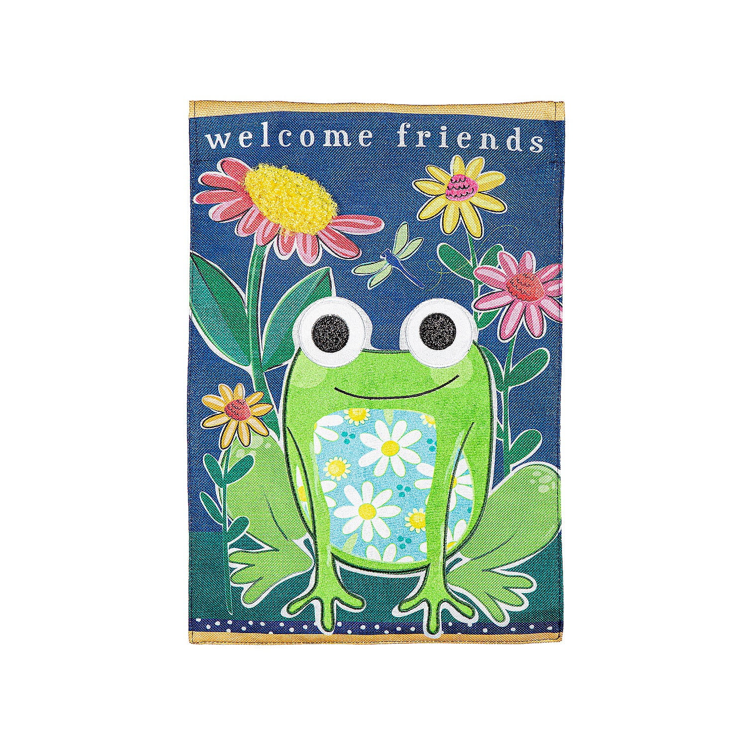 Cheerful Multicolor Frog Burlap Garden Flag 12 x 18 Inches