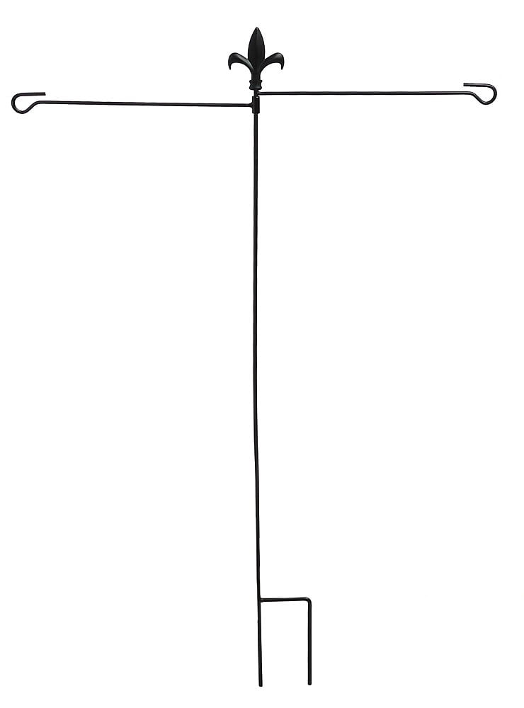 Evergreen Fleur-de-Lis Dual Arm Metal Garden Flag Stand - 32" W x 43" H