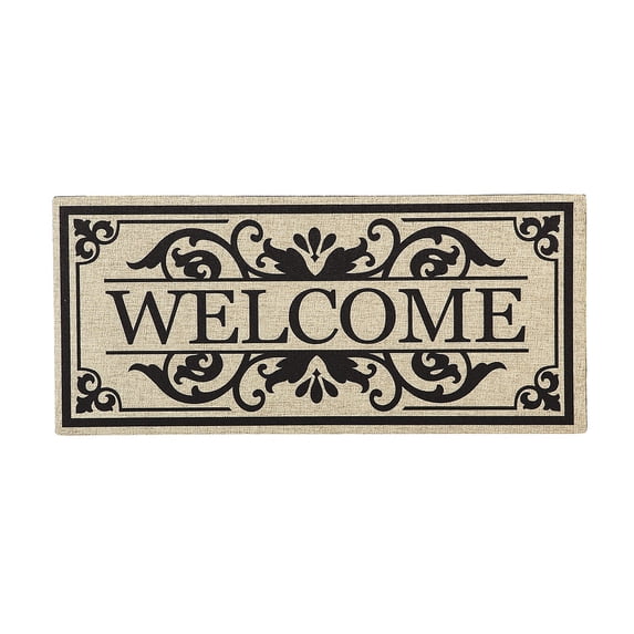 Evergreen Cambridge Welcome Burlap Sassafras Indoor Outdoor Switch Doormat1'10"x10"Brown