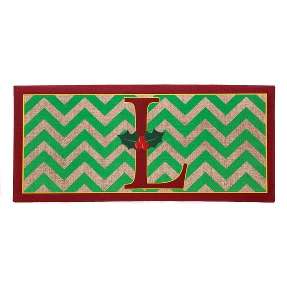 Evergreen Floor Mat Sassafras Switch Mat Holly Monogram L, 22'' x 10'' inches