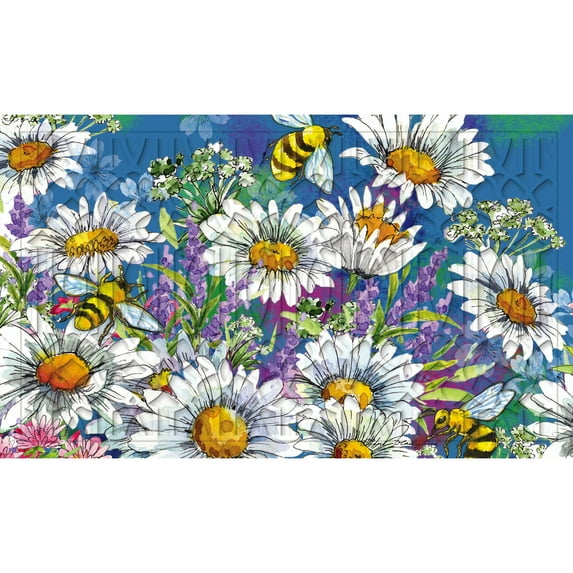 Evergreen Floor Mat Watercolor Daisies Embossed Floor Mat, 30'' x 18'' inches