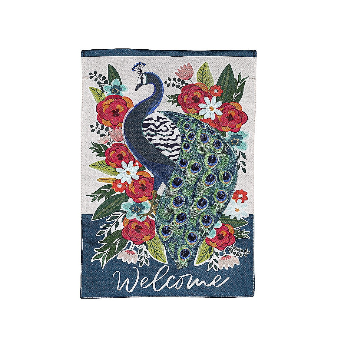 Evergreen Floral Peacock Garden Linen Flag 12.5 x 18 Inches Indoor Outdoor Decor