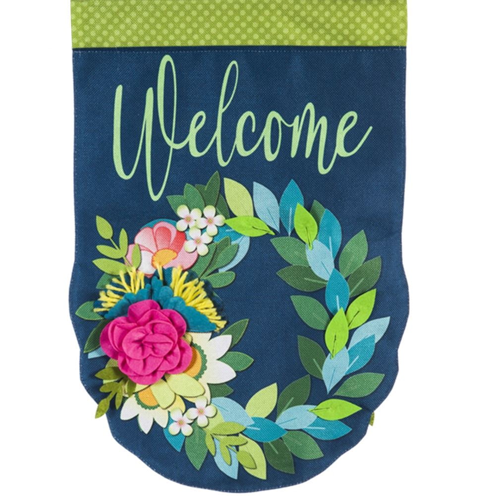 Welcome Spring Floral Wreath Multi-Color Burlap House Flag