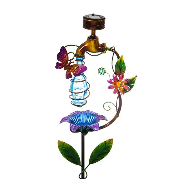 Evergreen Garden 34.5 Inch Solar Garden Faucet Garden Stake, Butterfly Dcor for Homes Gardens and Yards