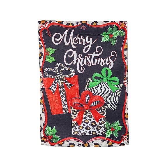 Evergreen Garden Flag Animal Print Presents Suede Double Sided Indoor Outdoor Decor 18" x 12.5"