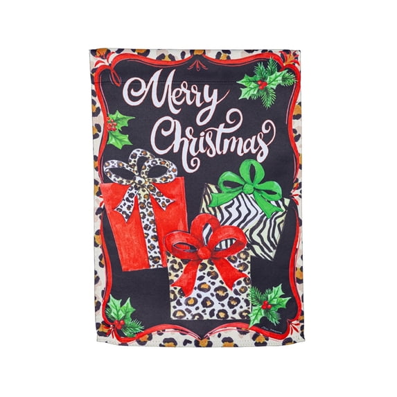 Evergreen Animal Print Presents Suede Garden Flag - Multi - Color