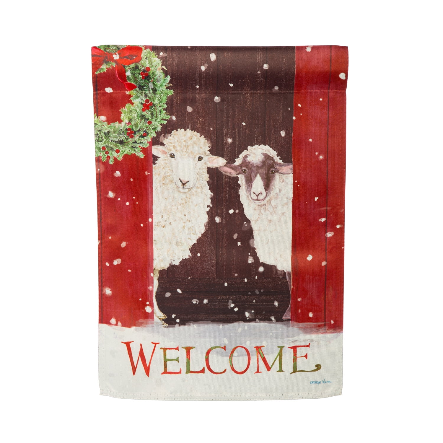 Barn Friends Suede Christmas Garden Flag with Wreath