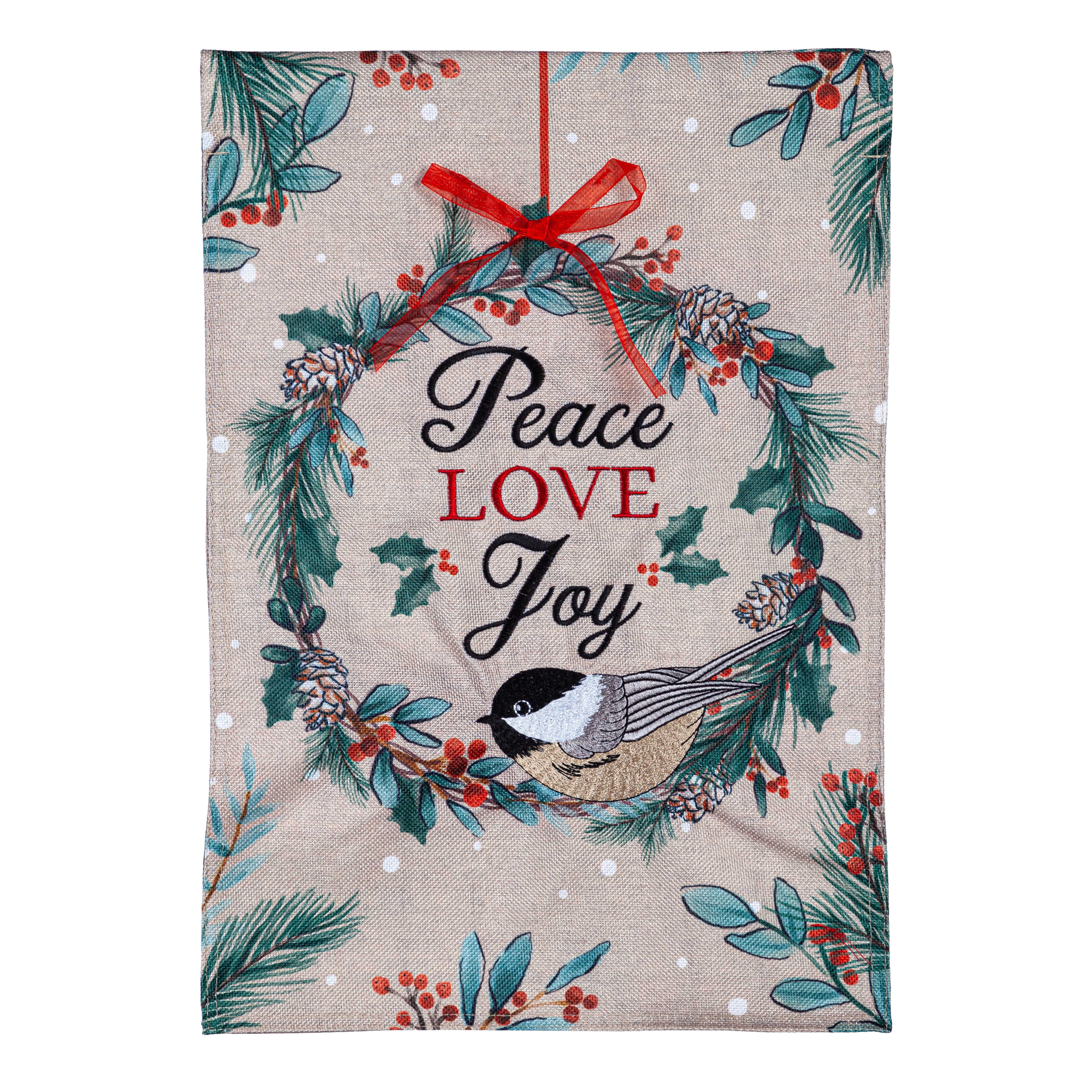 Festive Chickadee Wreath Burlap Garden Flag 18" x 12.5"