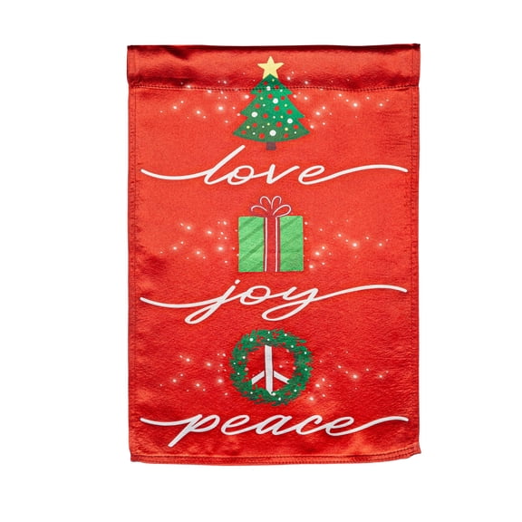 Evergreen Love, Joy, Peace Lustre Garden Flag - Multi - Color