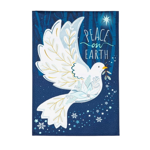 Evergreen Garden Flag Peace on Earth Dove Linen Double Sided Indoor Outdoor Decor 18" x 12.5"