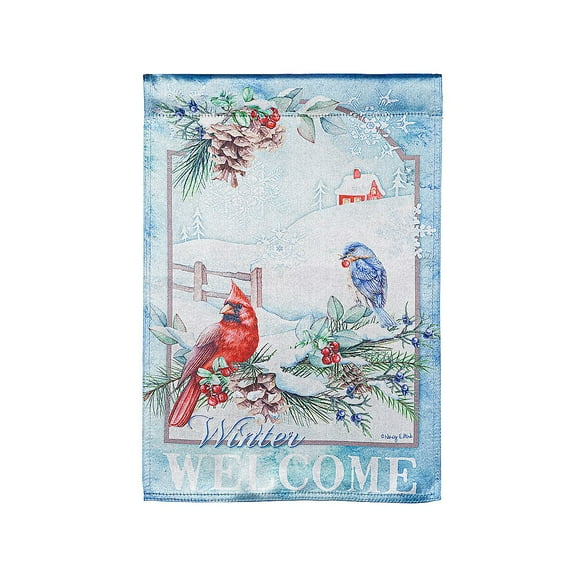 Evergreen Garden Flag Snow Country Birds Lustre Double Sided Indoor Outdoor Decor 18" x 12.5"
