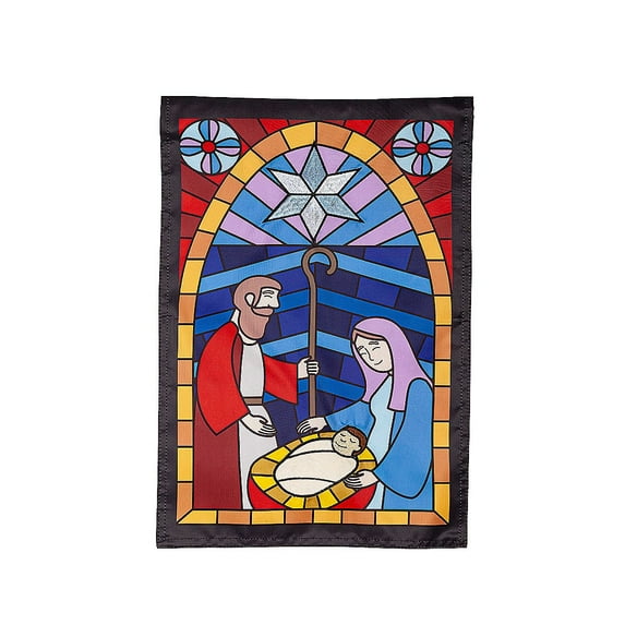 Evergreen Garden Flag Stained Glass Applique Double Sided Indoor Outdoor Decor 18" x 12.5"