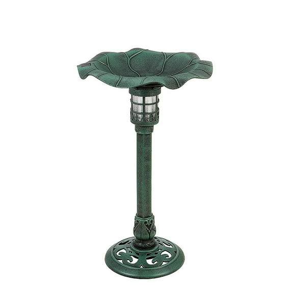 Evergreen Garden Outdoor Decor Solar Plastic Bird Bath Lily Pad in Green Patina