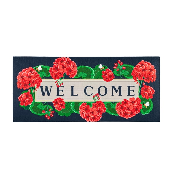 Evergreen Geraniums Welcome Textured Sassafras Indoor Outdoor Switch Doormat 1'10"x10" Multicolored