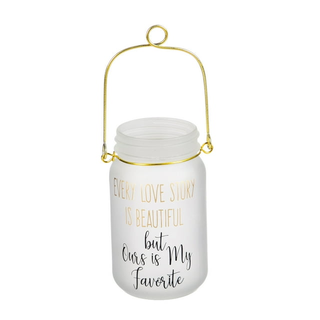 Evergreen Glass Mason Jar with String Lights, Every Love Story, 3.2'' x 5.5'' x 3.2'' inches