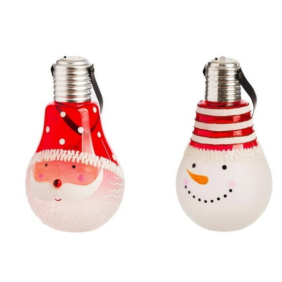 Evergreen Glass Santa/Snowman Lightbulb Shaped LED Décor, 2 Assorted, 5.9'' x 10.2'' x 5.9'' inches