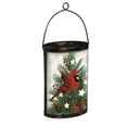 thumbnail image 1 of Evergreen Hand Painted Solar Glass Lantern, Cardinal and Winter Spruce, 5.9'' x 3.7'' x 9.5'' inches., 1 of 1
