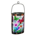 thumbnail image 1 of Evergreen Handpainted Solar Glass Lantern, Butterfly Prints, 3.7'' x 5.9'' x 9.5'' inches., 1 of 3
