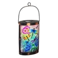 thumbnail image 1 of Evergreen Handpainted Solar Glass Lantern, Dragonfly Prints, 3.7'' x 5.9'' x 9.5'' inches., 1 of 2