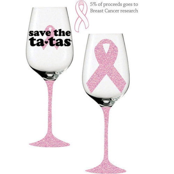 Evergreen Handpainted Wine Glass, Save the Ta Ta's