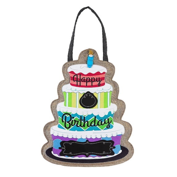 Evergreen Happy Birthday Burlap Door Decor, 13.5x17.5"H