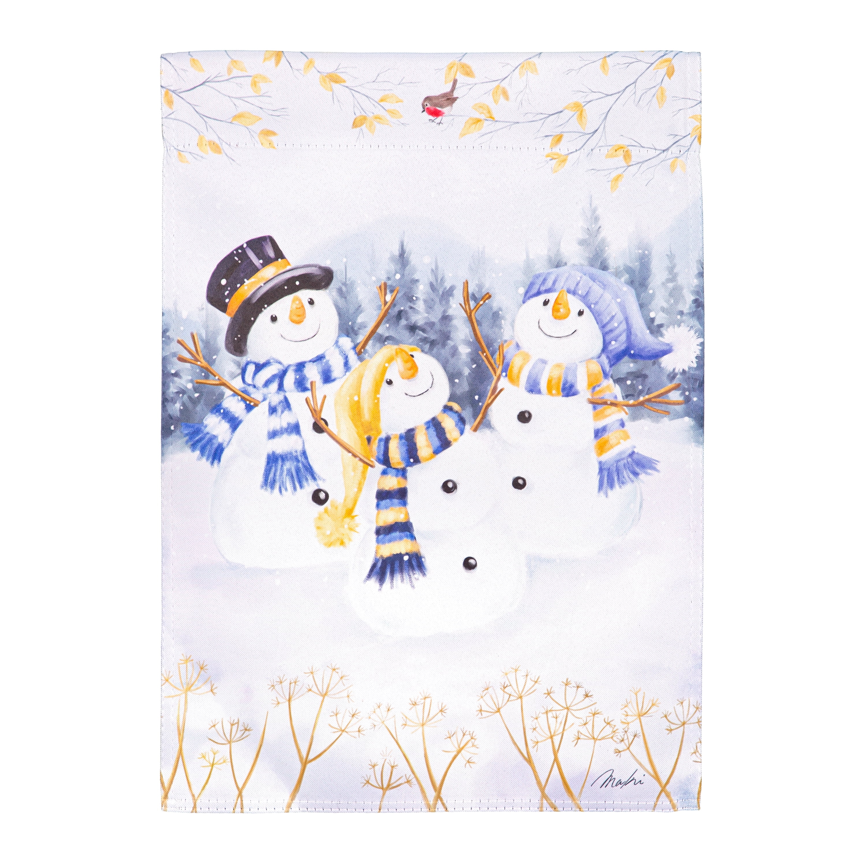 Evergreen Happy Snowmen Trio Suede Garden Flag 12 x 18 Inches Indoor Outdoor Decor