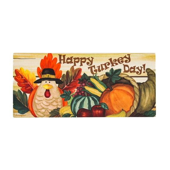 Evergreen Happy Turkey Day Decorative Mat Insert, 10 x 22 inches