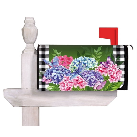 Evergreen Hydrangea Checks Mailbox Cover, 20.5'' x 18'' inches