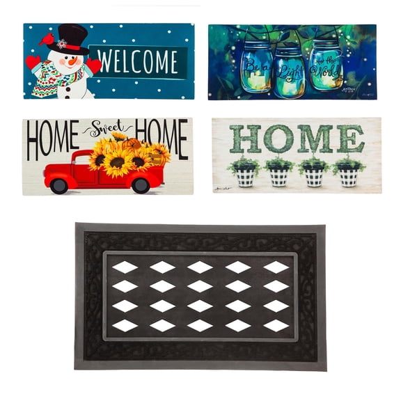 Evergreen Sassafras Indoor Outdoor Doormat Bundle 4 Seasons Set of 5 Tray and Inserts Doormats