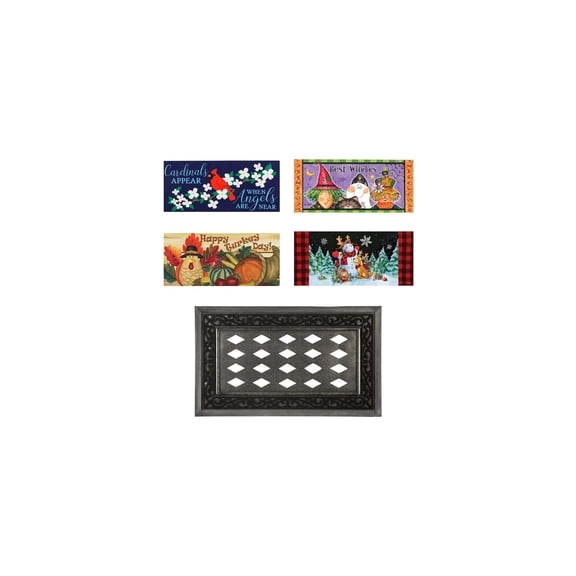 Sassafras Bundle Fall Holiday Set of 5 Tray and Inserts Doormats 28"x16"