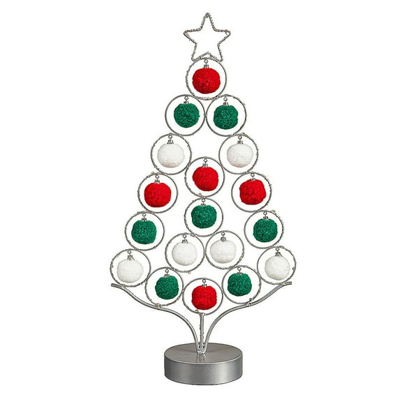 Evergreen LED 16" Metal Tree with Pom Pom Ornaments Table Decor